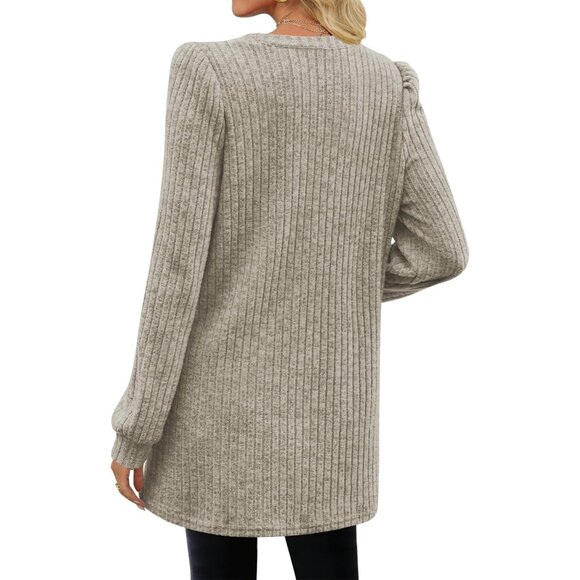 Long Women’s Tunic Sweater Plus Size Casual Pocket Dressy Fall Winter - Picture 2 of 3